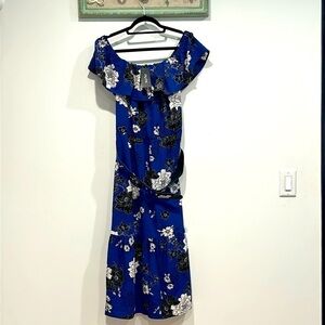 City Chic Womens Blue Textured Floral Fit & Flare Dress Plus size 18 new